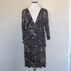 Athleta Dress Small Black Cream Celtic Floral Ties